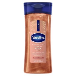 Vaseline Glazed and Glisten Body Gel Oil - Ultra-Hydrating Vanilla Cocoa Shimmer for All Skin Types - 6.8 Oz
